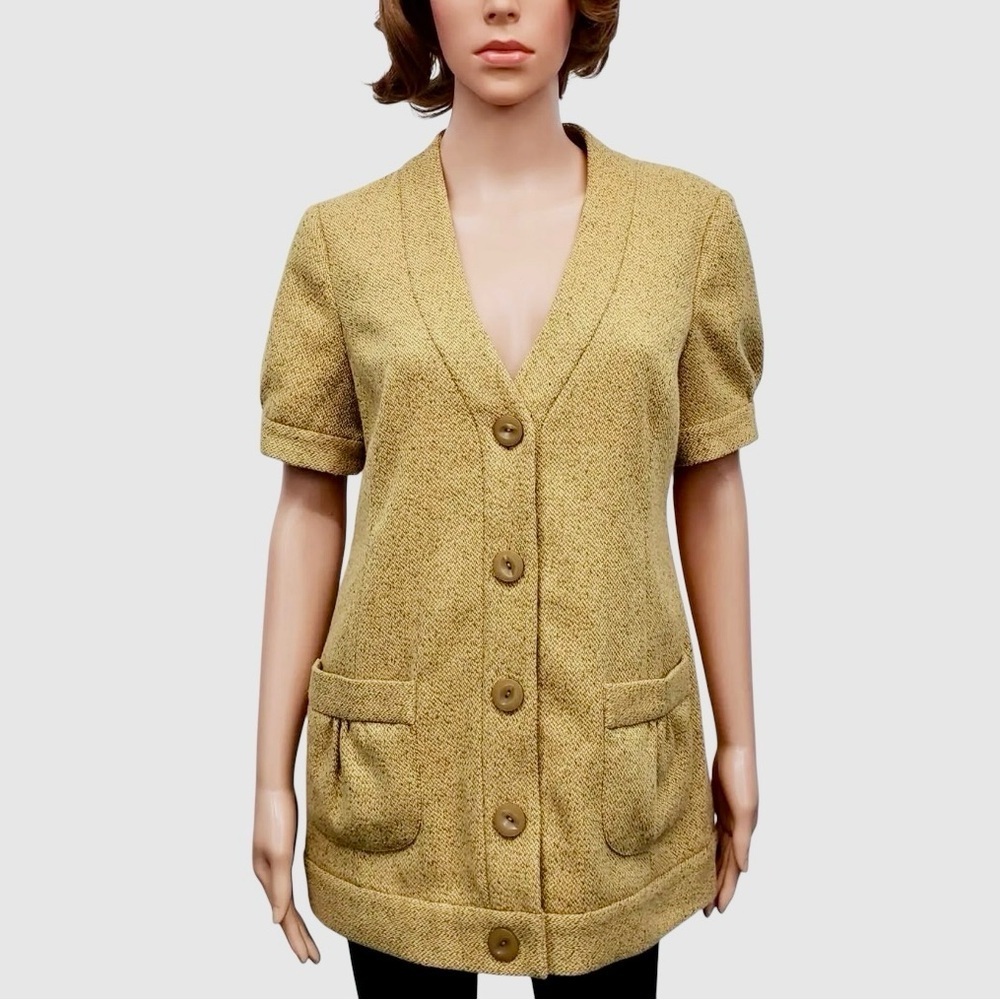Tabitha Anthropologie Mustard Yellow Tweed Short Sleeve Blazer Jacket 6